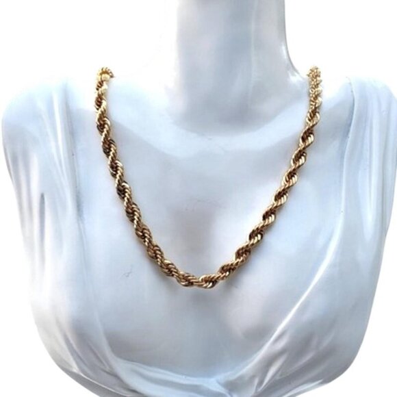 Vintage 14K Yellow Gold Plated Diamond Cut Rope Necklace - Picture 1 of 9
